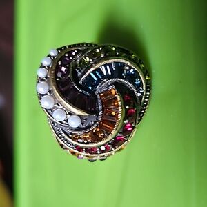 Heidi Daus Sultry Swirl Swarovski Crystal Pearl Multi Colored Statement Ring